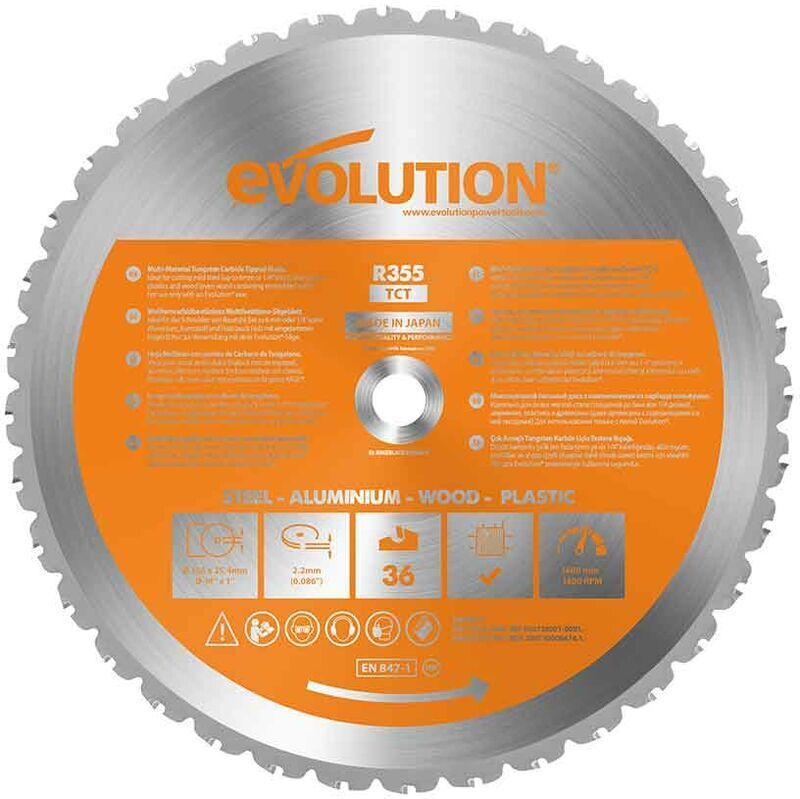 Evolution Power Tools - Evolution 355mm Multi-Material Cutting 36 Tooth Tungsten Carbide Tipped Circular Saw Blade