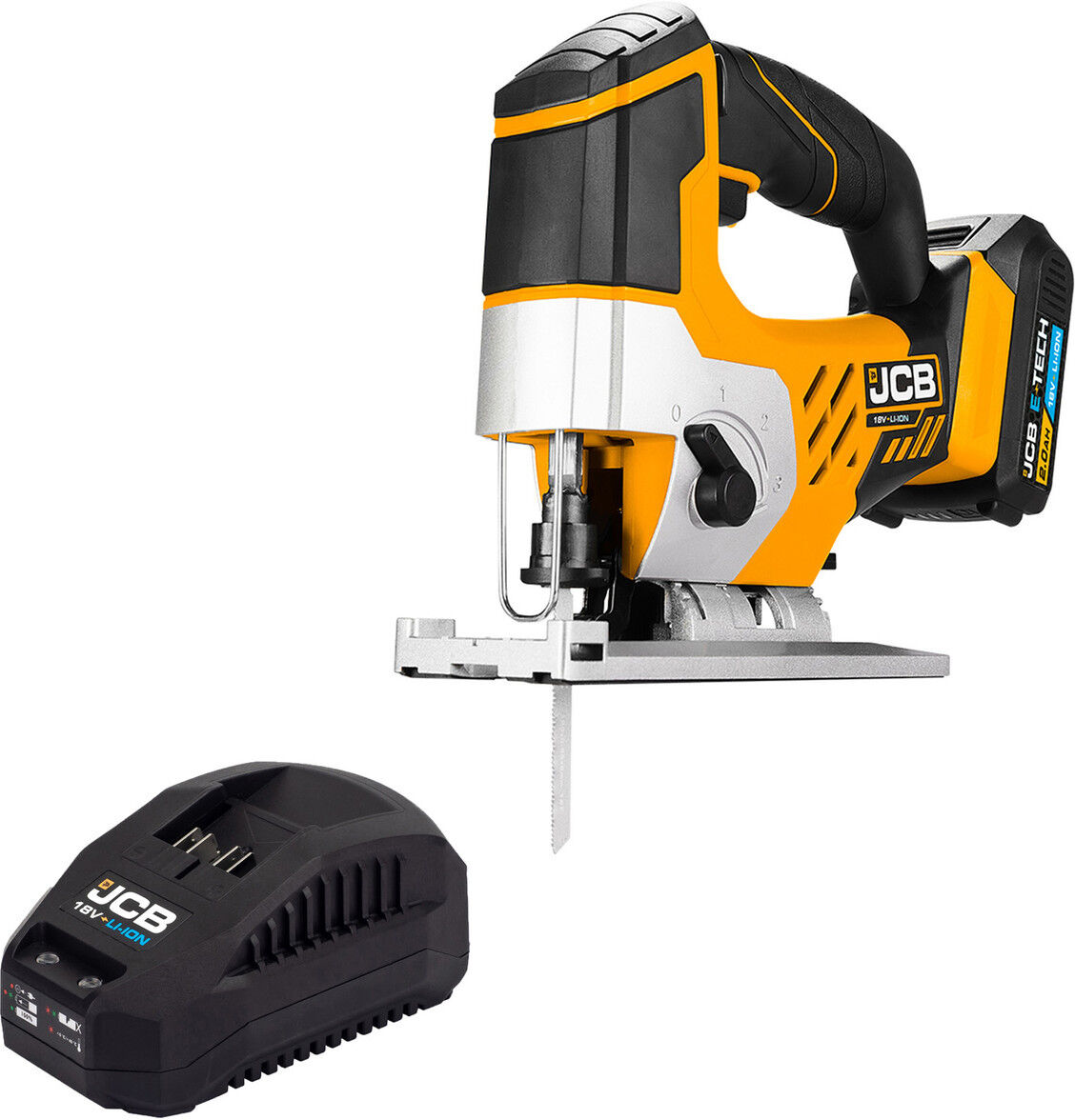 JCB 18V Cordless Jigsaw 3Ah Li-Ion Battery & Charger, 0-45 degrees Cutting Positions   21-18JS-3CXB