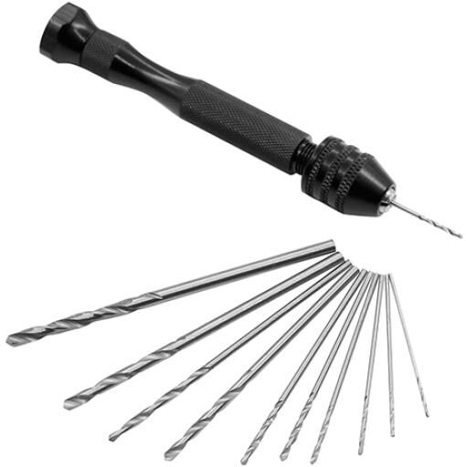 Power Tool Mini Hand Drill with Keyless Chuck + 10Pcs Twist Drill Bits Drilling Rotary Tool