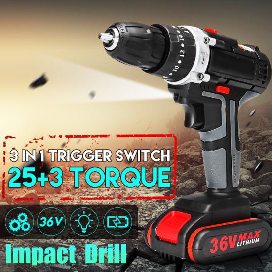 Power Tool Multifunctional DC 36V Cordless Electric Impact Drill Screwdriver Power Driver