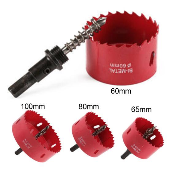 Power Tool 60/65/80/100mm Red Metal Wood Hole Saws Drill Bit Plastic Iron Plate Hole Opener