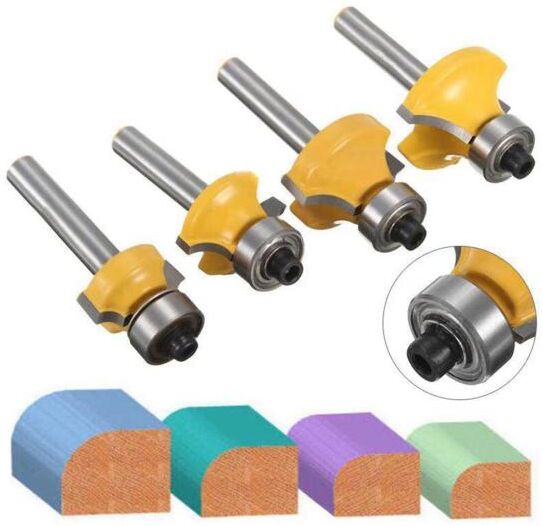 Power Tool 4Pcs/Set 1/4 Inch Shank Round Over Edging Router Bit Woodworking Cuttering Tool