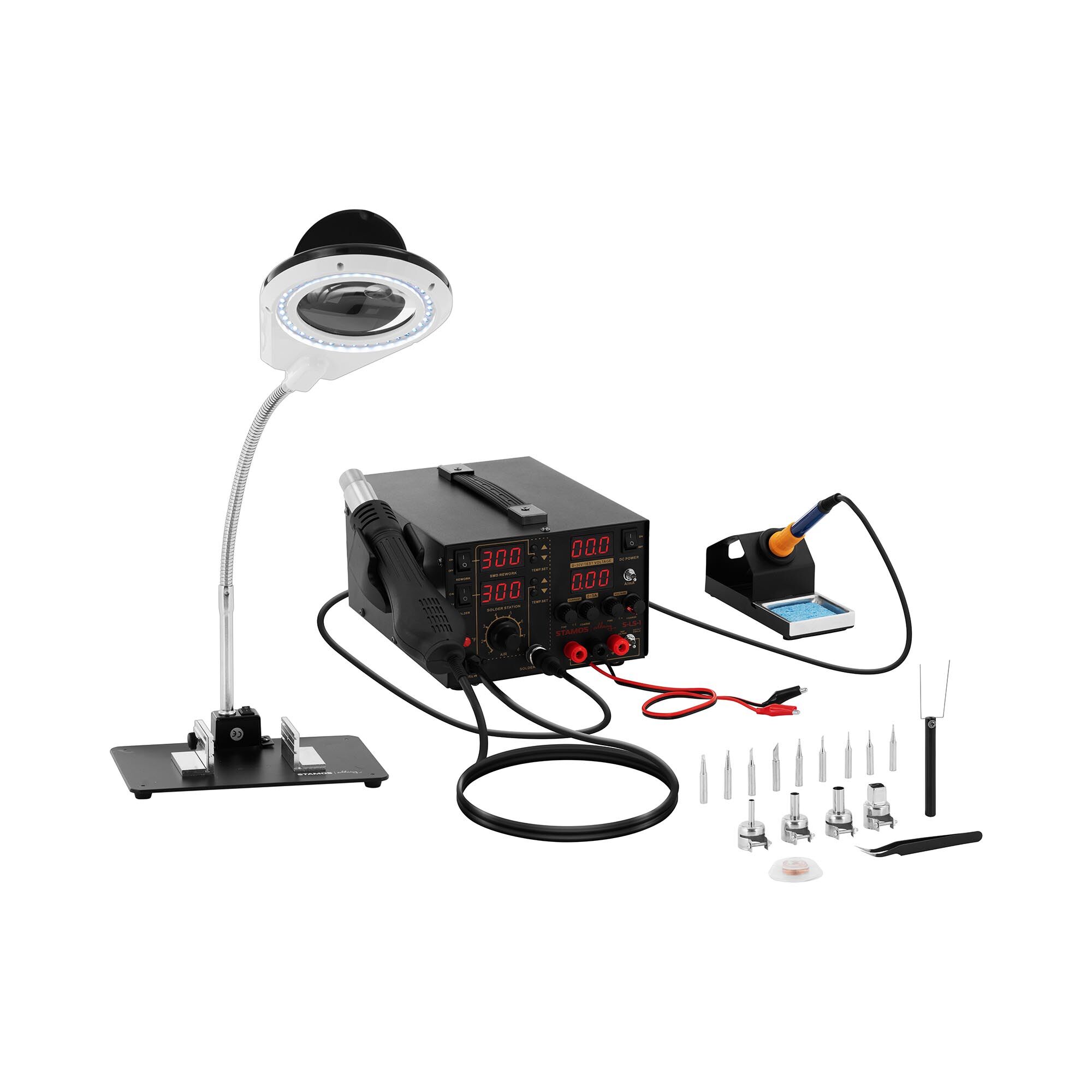 Stamos Soldering Set Soldering Station with integrated Mains Adapter + Accessoires S-LS-1