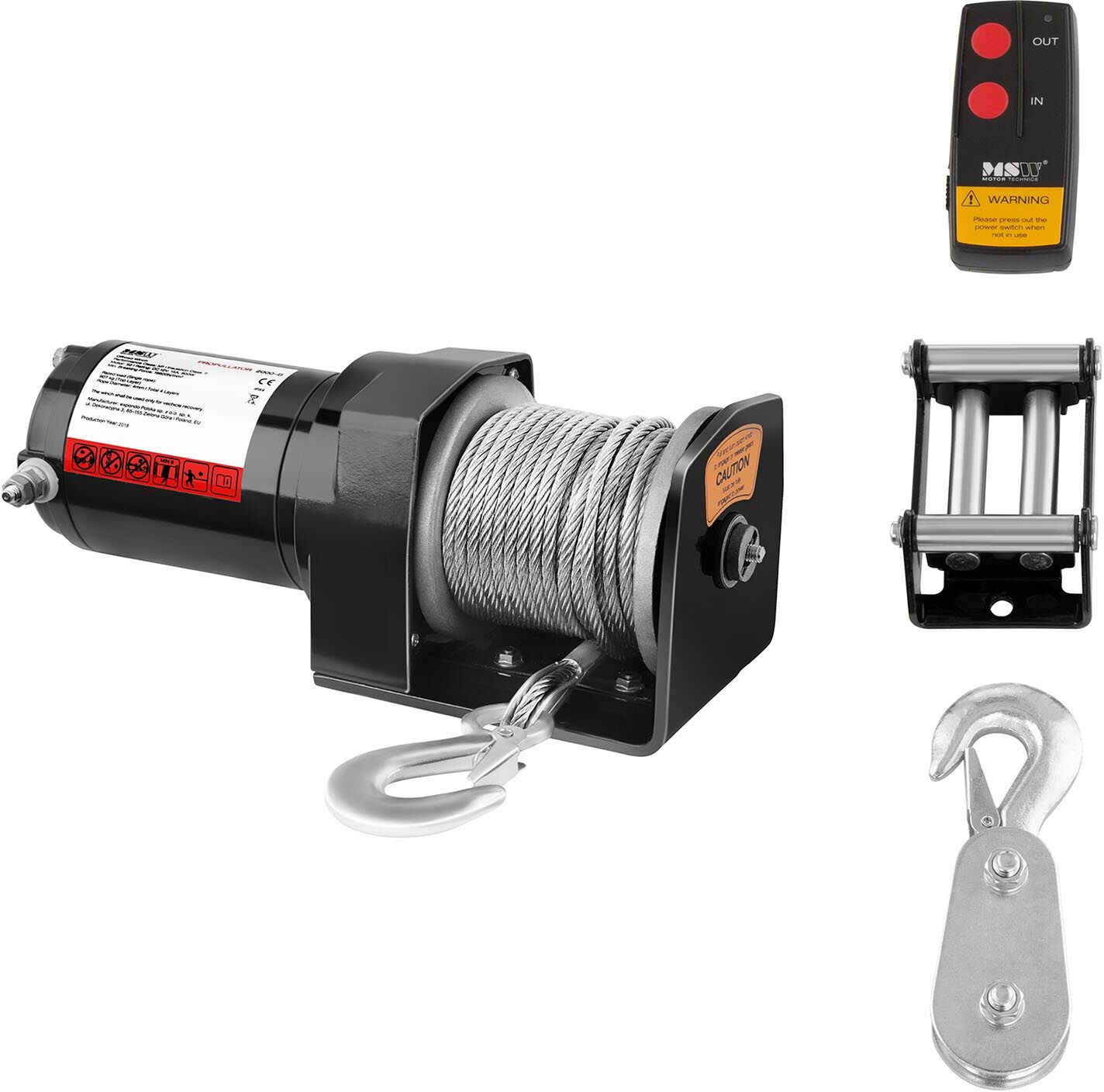 MSW Electric Winch - 907 kg - 2.000 lbs - Incl. Pulley PROPULLATOR 2000-B