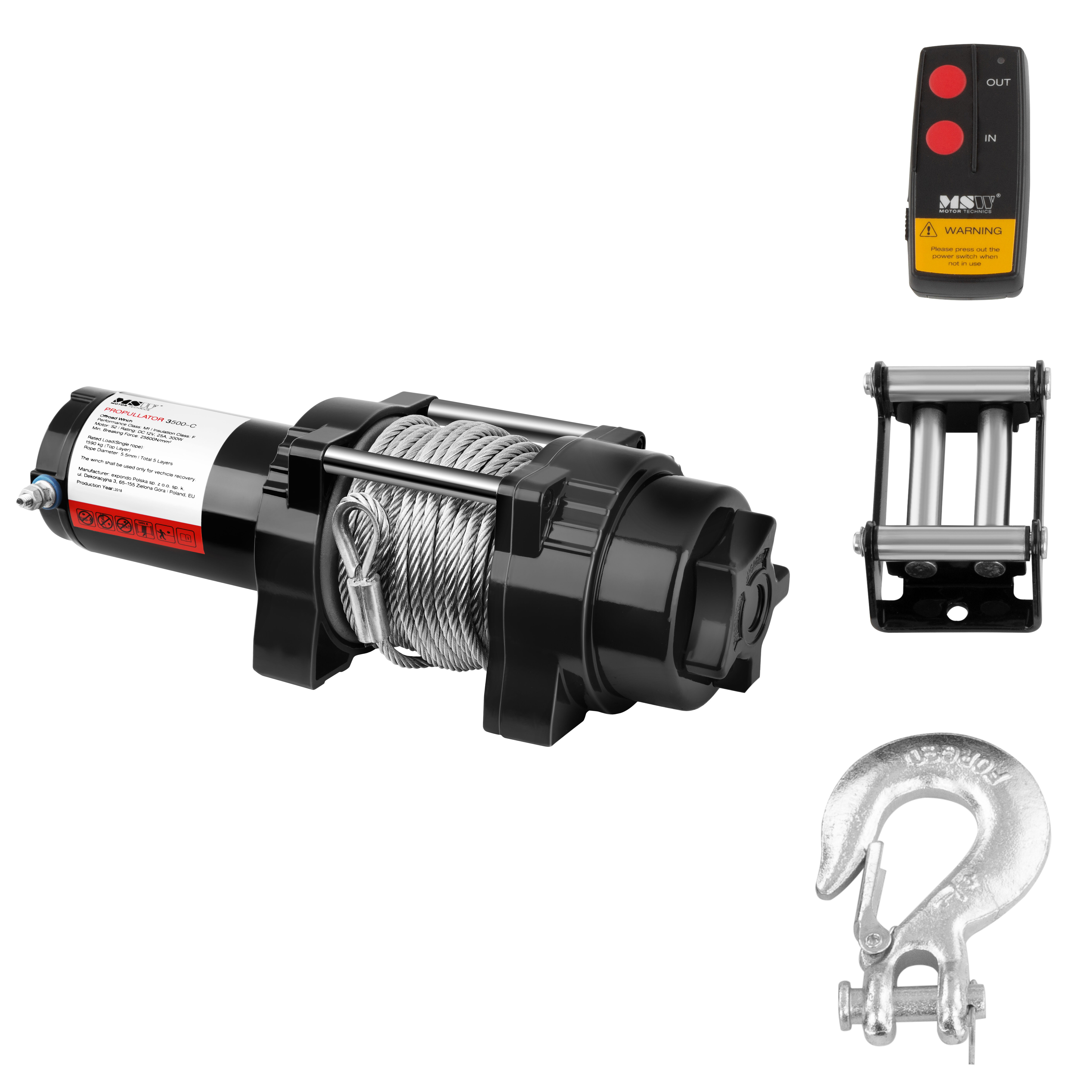 MSW Electric Winch - 1.590 kg - 3.500 lbs - 15,5 m PROPULLATOR 3500-C