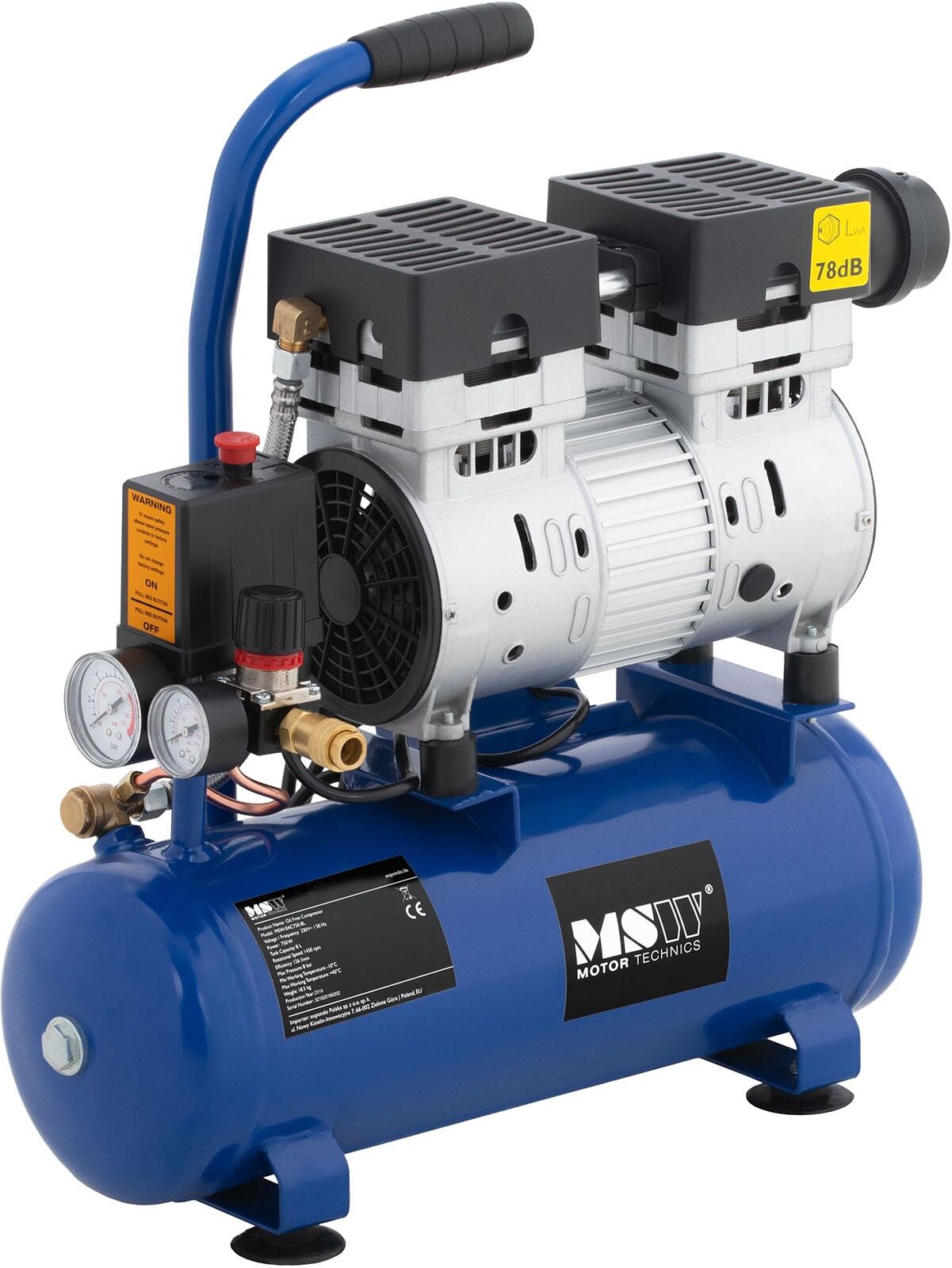 MSW Oil-free Air Compressor - 8 L - 750 W MSW-0AC750-8L