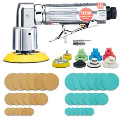 VEVOR 1/2/3 Inch Random Orbital Air Sander, High-Speed 15000RPM Mini Pneumatic Sander for Auto Body Work, 58PCS Air Powered Sander Kit with Sandpapers, Wool Pad, Wavy Sponges