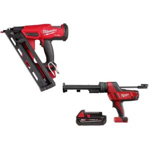 Milwaukee M18 FUEL 16 Gauge Angled Finish Nailer Gen 2 W/M18 Caulk Gun (Bare Tool) and M18 CP2.0 Battery