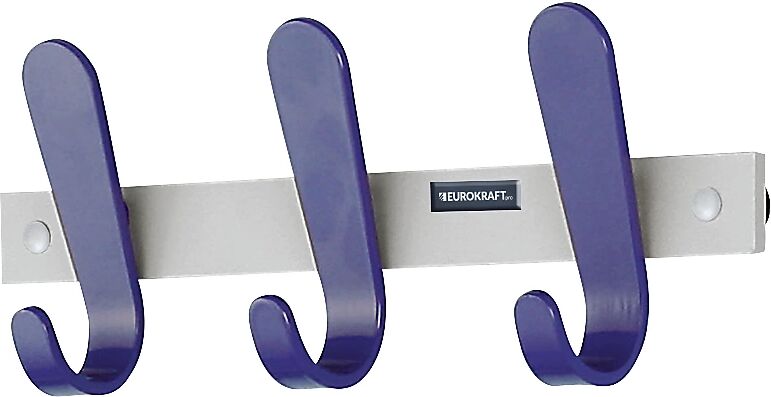 EUROKRAFTpro Garderobenleiste 3 Mantelhaken, HxBxT 130 x 360 x 60 mm, VE 2 Stück Hakenfarbe Blau