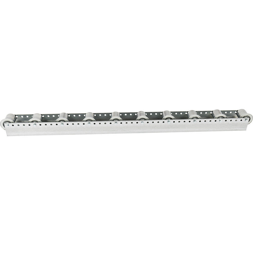 Rollenleiste mit Spurkranzrollen Teilung 130 mm, Ø 50 mm, Stahl Länge 1,2 m