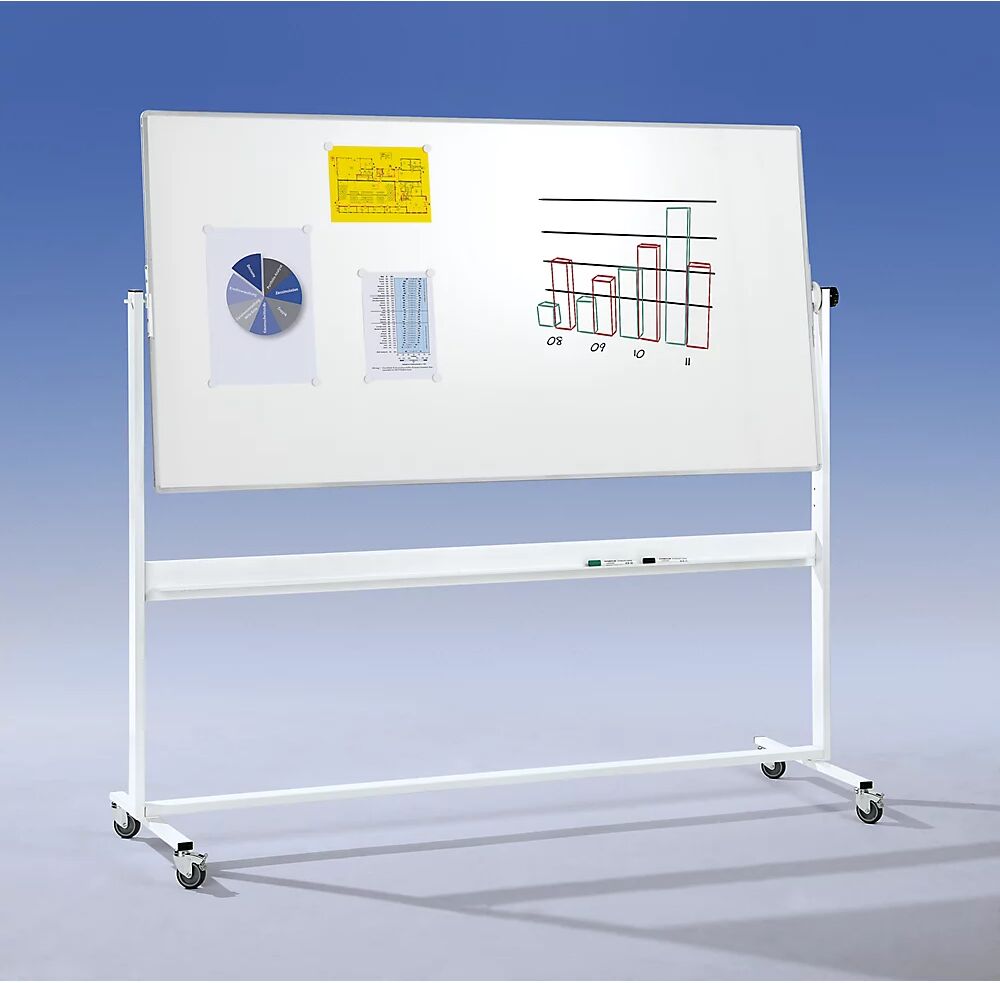 EUROKRAFTpro Mobile Drehtafel, doppelseitig Stahlblech, emailliert BxH 1800 x 1000 mm