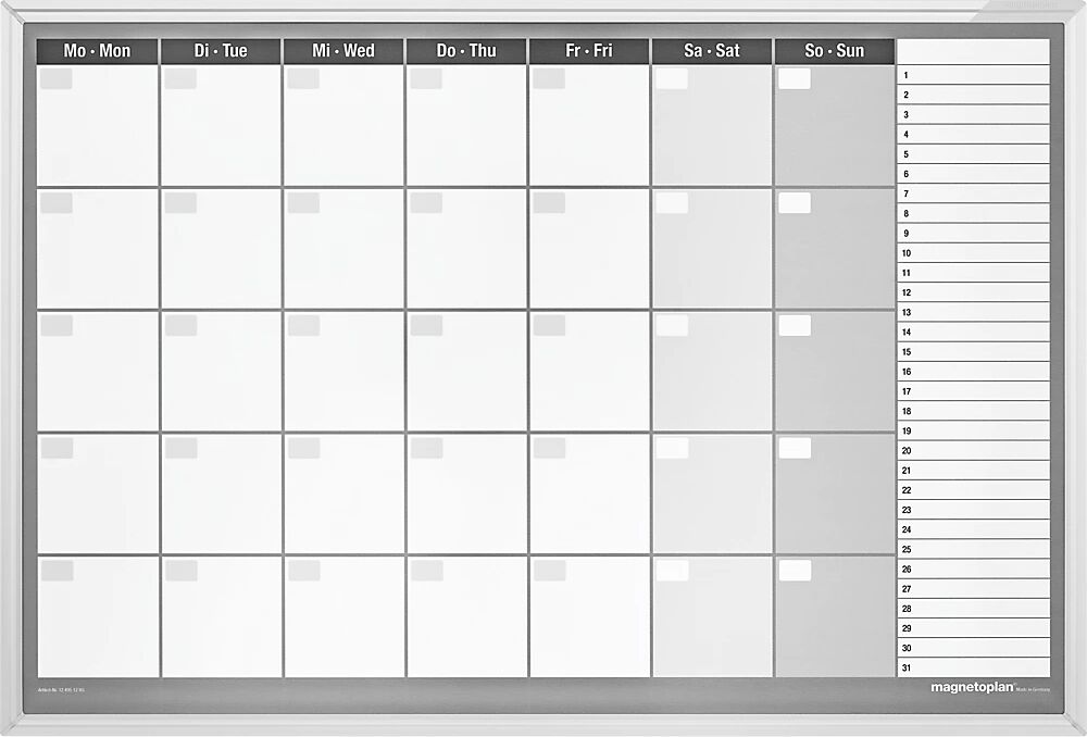 magnetoplan Monatsplaner Typ CC, inkl. Zubehör-Set 7-Tage-Woche, Stahl emailliert BxH 920 x 625 mm