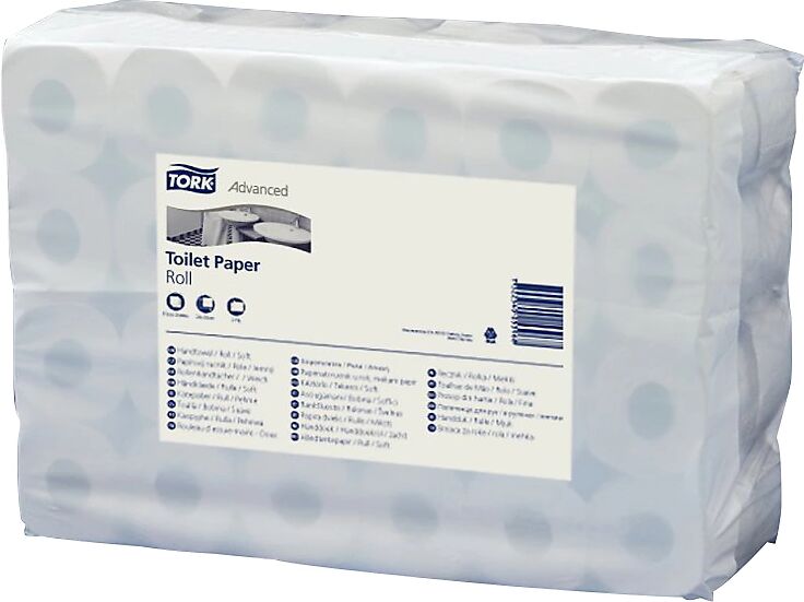 TORK Toilettenpapier, Standard-Haushaltsrolle Tissue, 2-lagig, weiß, VE 64 Rollen à 250 Blatt ab 6 VE