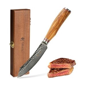 Wakoli Steakmesser I 12,5 cm Klinge I Olivenholzgriff und Hammerschlag