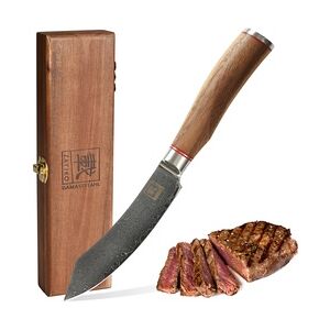 Zayiko Kurumi Damast Steakmesser I 12 cm Klinge I Nussbaumgriff I Holzbox