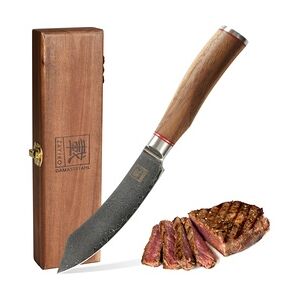 Zayiko Kurumi Damast Steakmesser I 12 cm Klinge I Nussbaumgriff I Holzbox