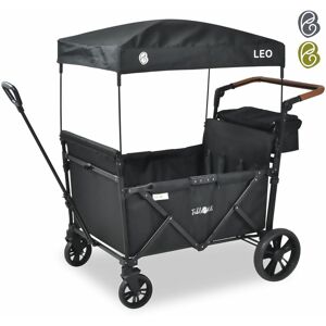 AREBOS FableKids Bollerwagen Leo X4Lite mit Dach 4 Sitzplätze Faltbarer Transportwagen Hecktasche 5-Punkt-Gurt 360° Räder Fußbremse Oxford 600D Onyx Schwarz