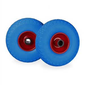 Sackkarrenrad Set, pannensicher, 3.00-4 Vollgummireifen, Stahlfelge, 25 mm Achse, 100 kg, 260x85mm, blau-rot - Relaxdays