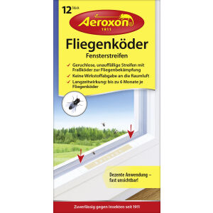 Aeroxon Insect Control GmbH Aeroxon® Fliegenköder Fensterstreifen, Wirkstoffhaltige Fraßköder bekämpfen Fliegen im Innenraum, 1 Packung = 12 Stück