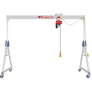 Vetter Grúa portal de aluminio ALU1, con polipasto eléctrico de cadena BA, carga máx. 1500 kg, altura de suspensión 2170 - 3020 mm