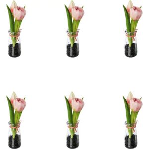 kaiserkraft Tulipanes en florero de cristal, altura 210 mm, UE 6 unid., rosa