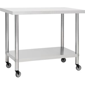 vidaXL Mesa de trabajo para cocina con ruedas acero inox 100x30x85 cm