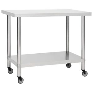 vidaXL Mesa de trabajo para cocina con ruedas acero inox 100x45x85 cm