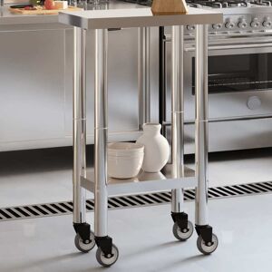 vidaXL Mesa de trabajo de cocina con ruedas acero inox 55x30x85 cm