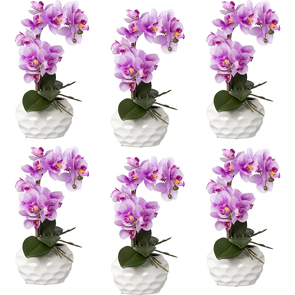 kaiserkraft Phalaenopsis, real touch, altura 330 mm, UE 6 unid., maceta de cerámica, color orquídea