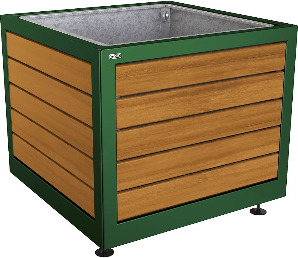 PROCITY Jardinera SILAOS®, H x A x P 800 x 1000 x 1000 mm, acero/madera, verde, roble claro