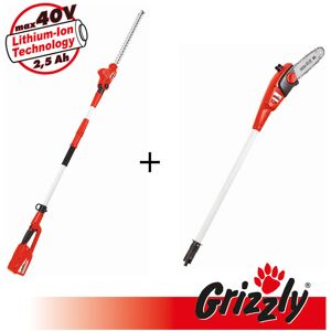 Grizzly Tools - 40V 2in1 Set, ensemble composé d'un taille-haie télescopique et d'un sécateur en hauteur pour un travail confortable en hauteur, - Publicité