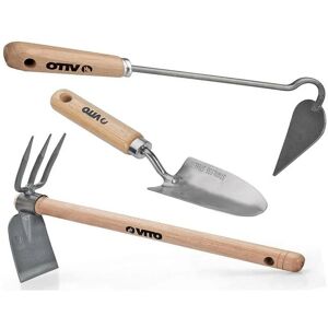 - Kit 3 outils de jardin Manche bois Inox et Fer forgés à la main haute qualité traditionnelle