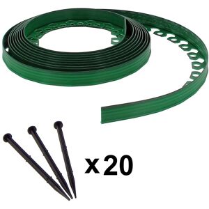 Bordure de jardin flexible verte - 5 cm x 10 mètres avec 20 piquets d'ancrage