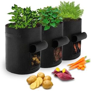 Paquet de 3 sacs de culture de pommes de terre noirs 10 gallons avec fenêtre à rabat-sacs de jardin portables pour cultiver des légumes et des fruits-nos sacs de culture
