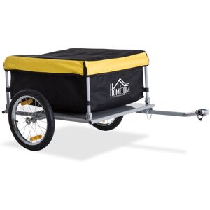 HOMCOM Remorque de transport vélo cargo capacité 70 L barre d'attelage incluse housse amovible 4 réflecteurs charge max. 40 Kg noir jaune