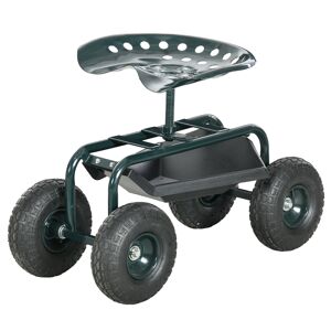 Outsunny Siège de jardin chaise roulante pivotant à 360° et réglable en hauteur avec plateau à outils charge max. 150 Kg vert