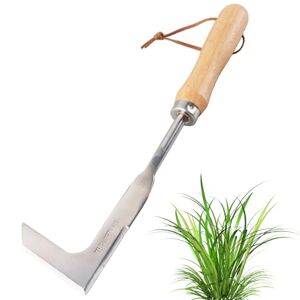 badaren Desherbeur Manuel, Grattoir de Jardin à Gazon à Manche en Bois en Acier Inoxydable, Couteau Désherbeur, Désherbeur de Type Faucille pour Éliminer Les Mauvaises Herbes et La Mousse (30 cm) - Publicité