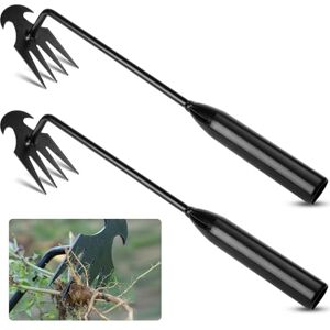 RNHDLY 2 PCS Desherbeur Manuel, Outil de Désherbage Manuel à Quatre Dents, Arrache Mauvaise Herbe Jardinage, Outil Désherbage en Acier Inoxydable pour Enlever Racines Mauvaises Herbes - Publicité