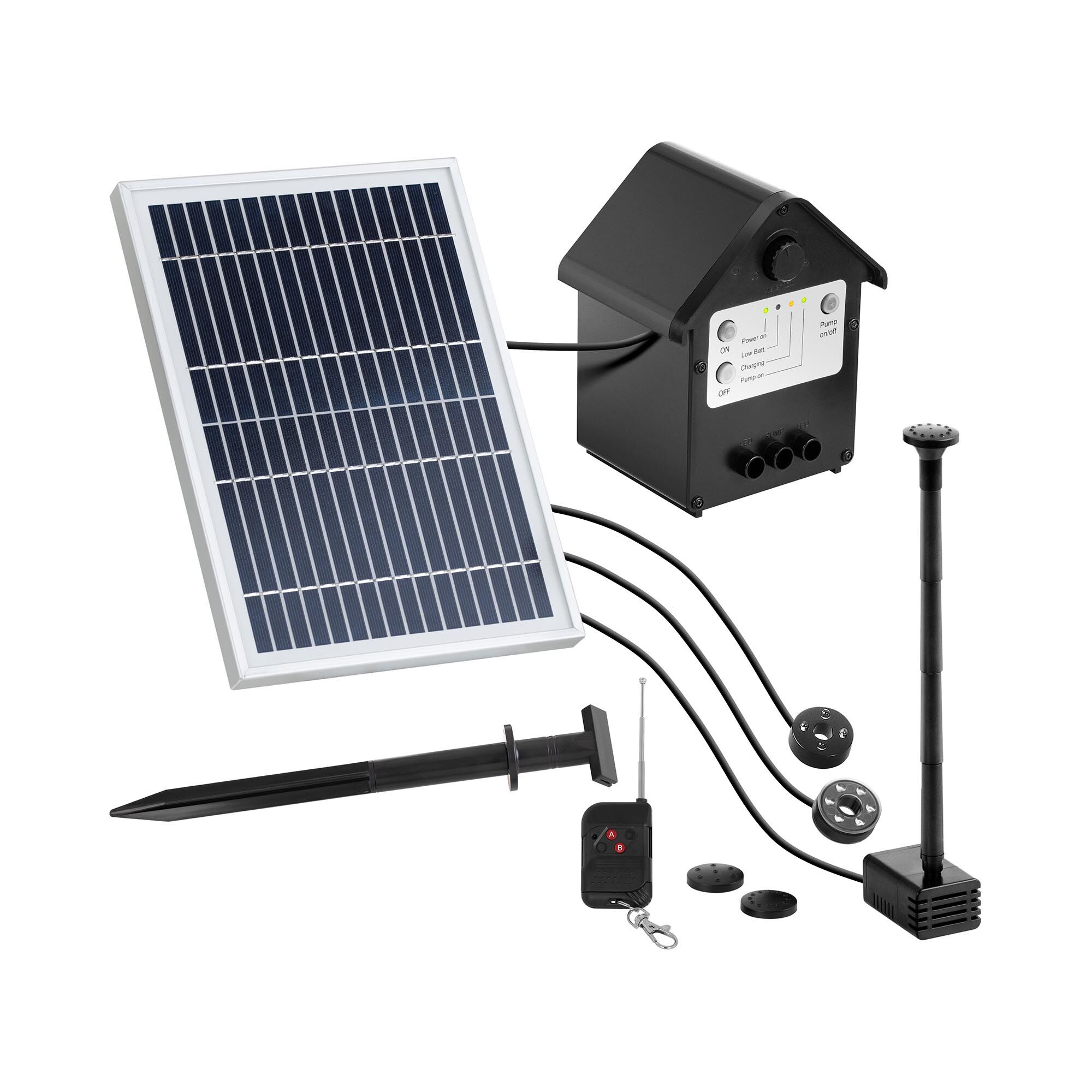 Uniprodo Pompa laghetto solare - 250 l/h - LED - con telecomando UNI_PUMP_12