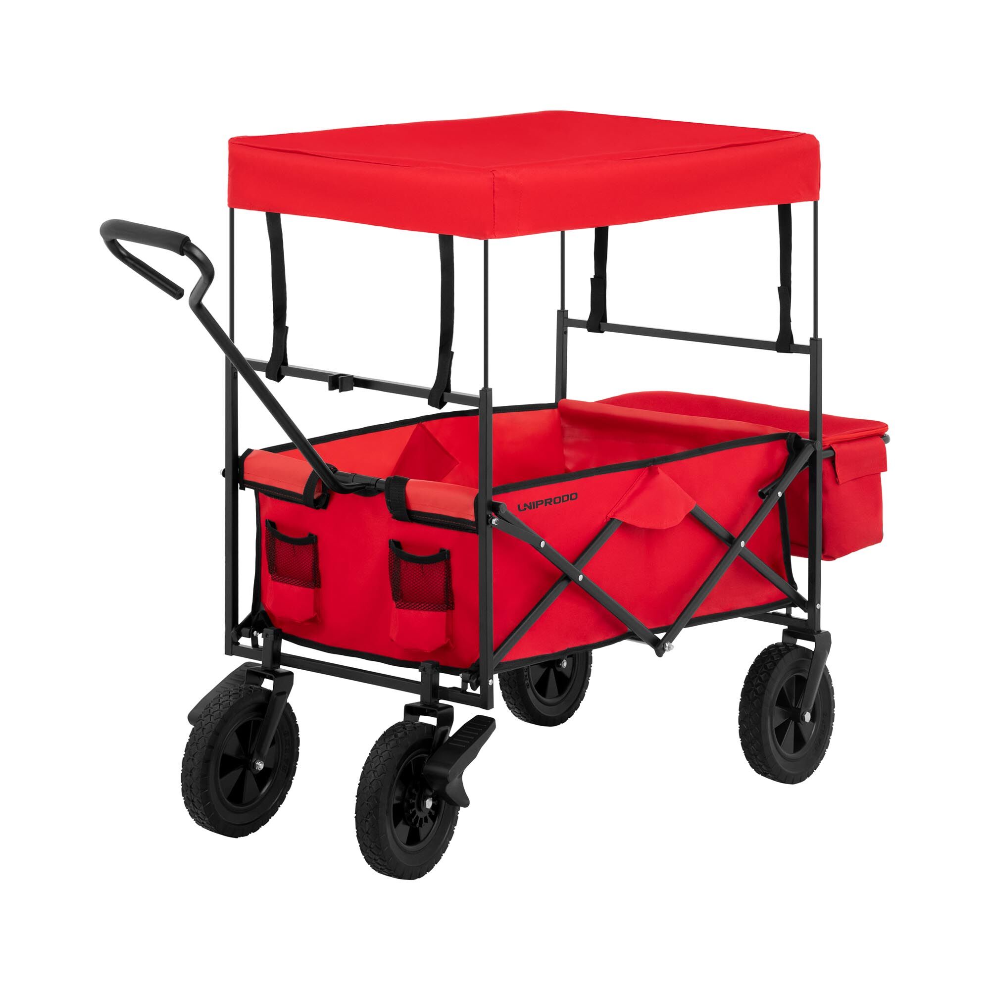 Uniprodo Carretto a mano pieghevole con tetto - rosso - con freni UNI_CART_03