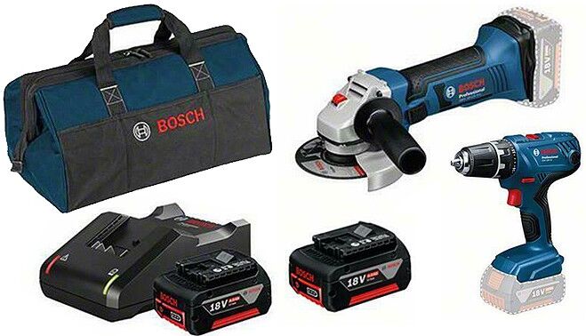 Bosch Blauw GSR 18 V-21 Accuboormachine + GWS 18 V-Li Accu Haakse Slijper 18 Volt 4,0Ah Li-Ion in Tas 0615990M1J + 5 jaar dealer garantie!