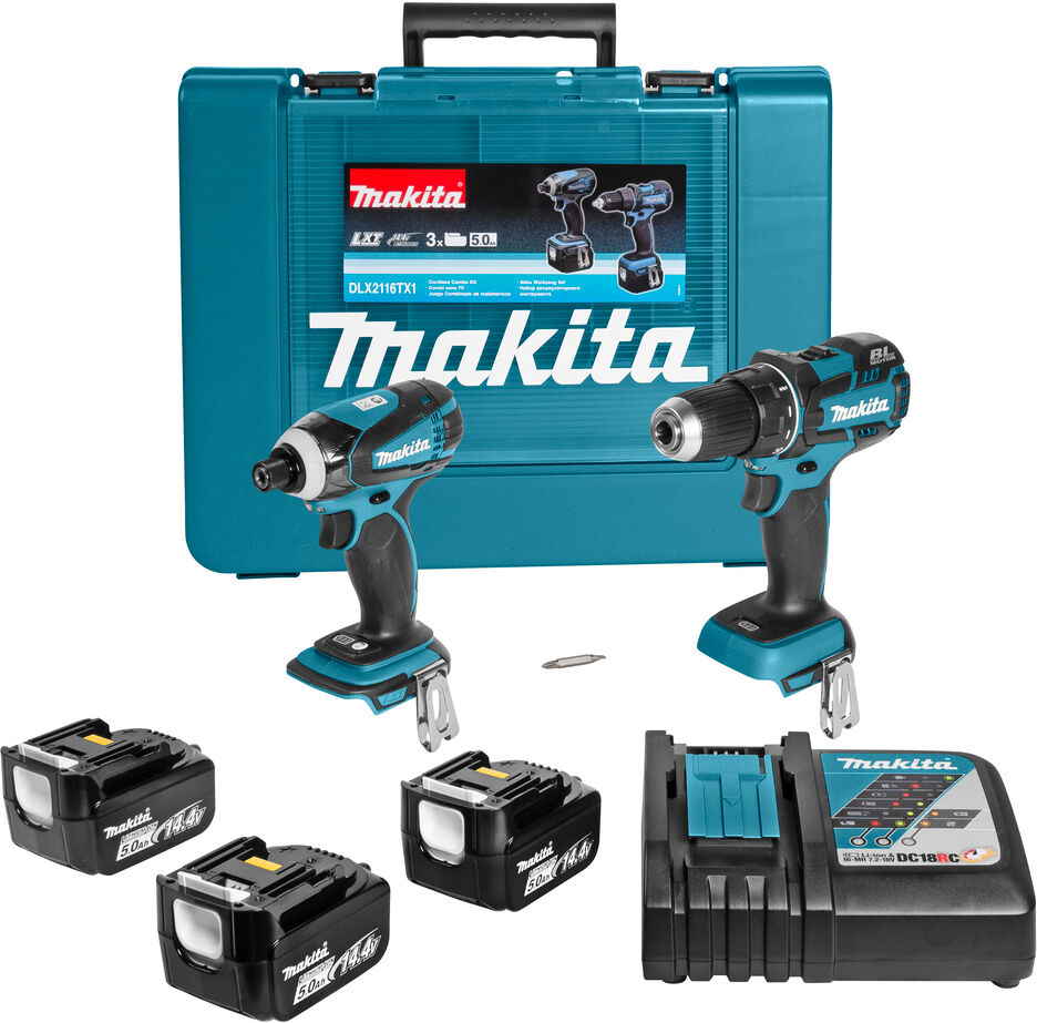 Makita DLX2116TX1 Comboset 14,4V 5,0Ah Li-Ion - DDF470 Accuboor + DTD134 Slagschroever 3 x accu