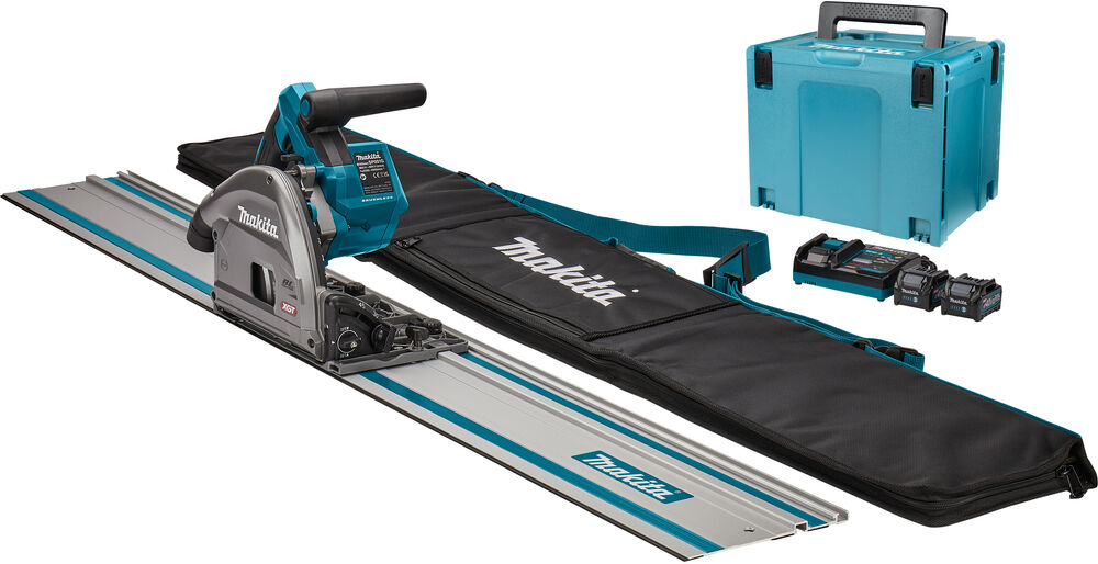 Makita SP001GA202 Accu Invalcirkelzaag 40V Max 2.0Ah Li-Ion met AWS zender + geleiderail 1500mm + tas