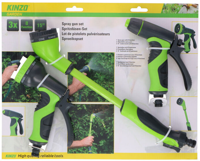 Kinzo sproeikopset ABS/aluminium 38 cm groen/grijs 3 delig - Groen,Grijs