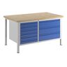 RAU Stół warsztatowy, konstrukcja ramowa, 6 szuflad w rozmiarze L, 3 szuflady w rozmiarze XL, głęb. 900 mm, szer. 1500 mm