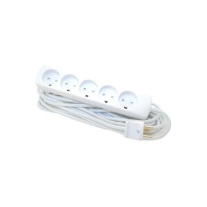 E-line 5-stikdåse 3G1,0 - H05VV-F, hvid m/j, 230V/13A, plastkabel, 5m