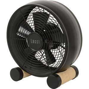 kaiserkraft Ventilador de sobremesa de diseño con pies de madera, H x A x P 290 x 260 x 140 mm, negro