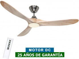 CasaFan Ventilador De Techo Con Luz Casafan 315260 Eco Genuino-L 152 Madera Maciza Natural/cromo Satinado