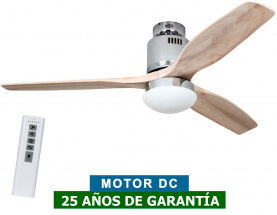 CasaFan Ventilador De Techo Con Luz Casafan 93132313 Aerodynamix Eco 132 Madera Natural/ Cromo Brillante