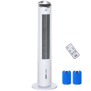 HOMCOM Rafraîchisseur d'air/ventilateur colonne/humidificateur/purificateur 4 en 1-oscillant-timer, 3 modes, 3 vitesses - télécommande réservoir 2L avec 2 blocs réfrigérants